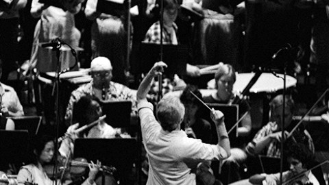 Conductor Nick Strimple and members of the Choral Society of Southern California, Los Angeles Zimriyah Chorale and Young Musician's Foundation Debut Orchestra