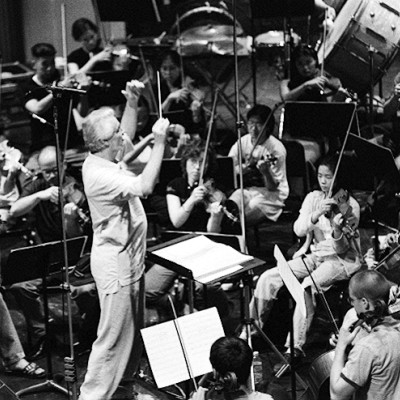 Conductor Nick Strimple and members of the Young Musician's Foundation Debut Orchestra